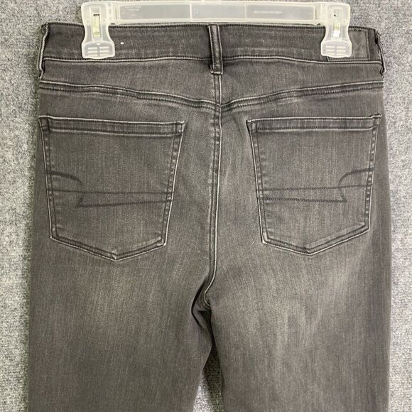 American Eagle Outfitters Black Denim Jeans Women 12 Long Hi- Rise Crop Flare - Picture 8 of 12